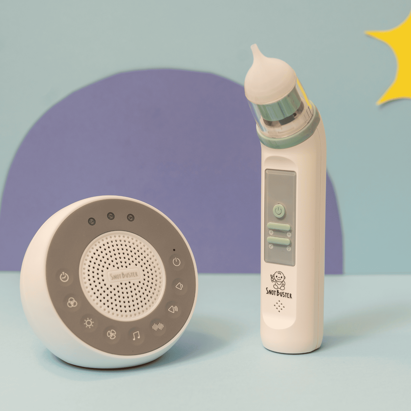 SnotBuster næsesuger sammen med White Noise natlampe i bundle
