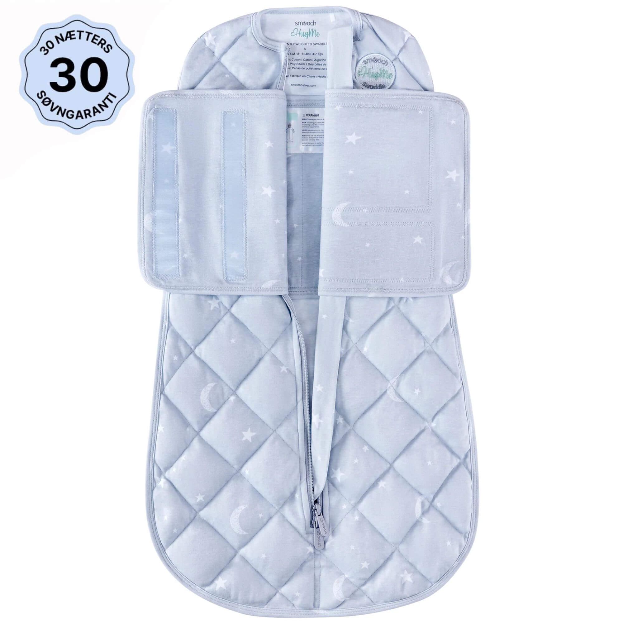 SleepySwaddle svøb med måne- og stjernemønster til nyfødt baby